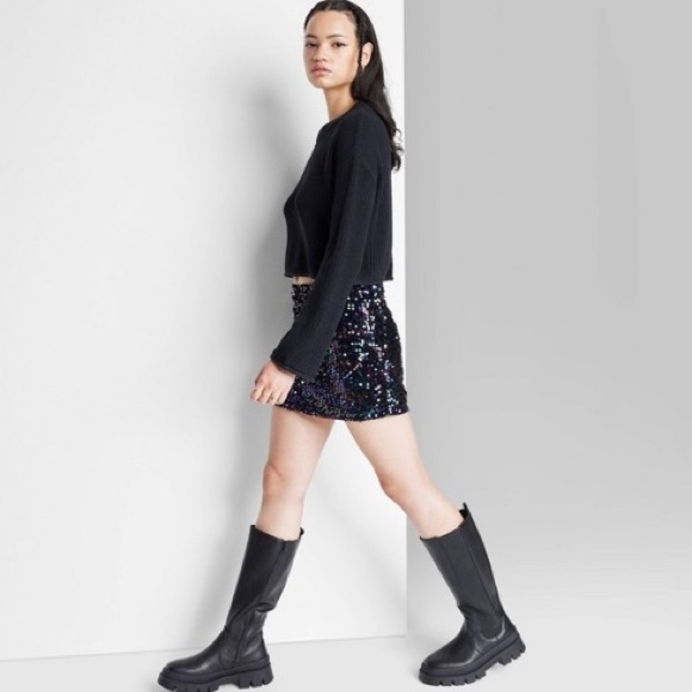 NWT Wild Fable Sequin Mini Skirt size XXL in black multi